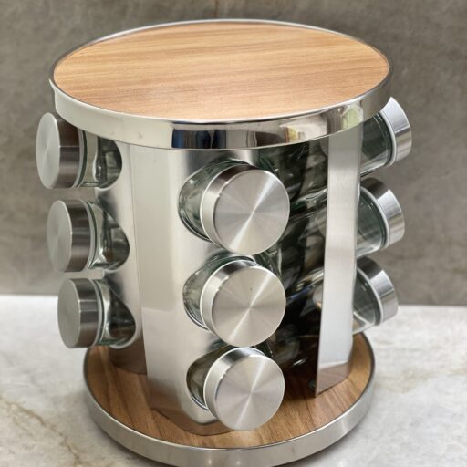 Prieskonių indelių rinkinys mediniame stove 12vnt